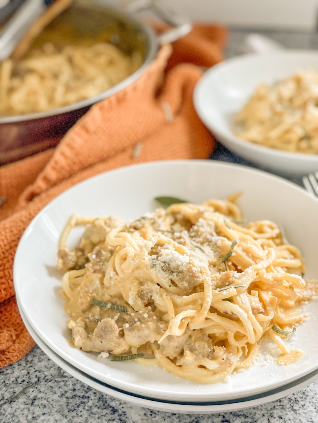 plated keto pumpkin Alfredo