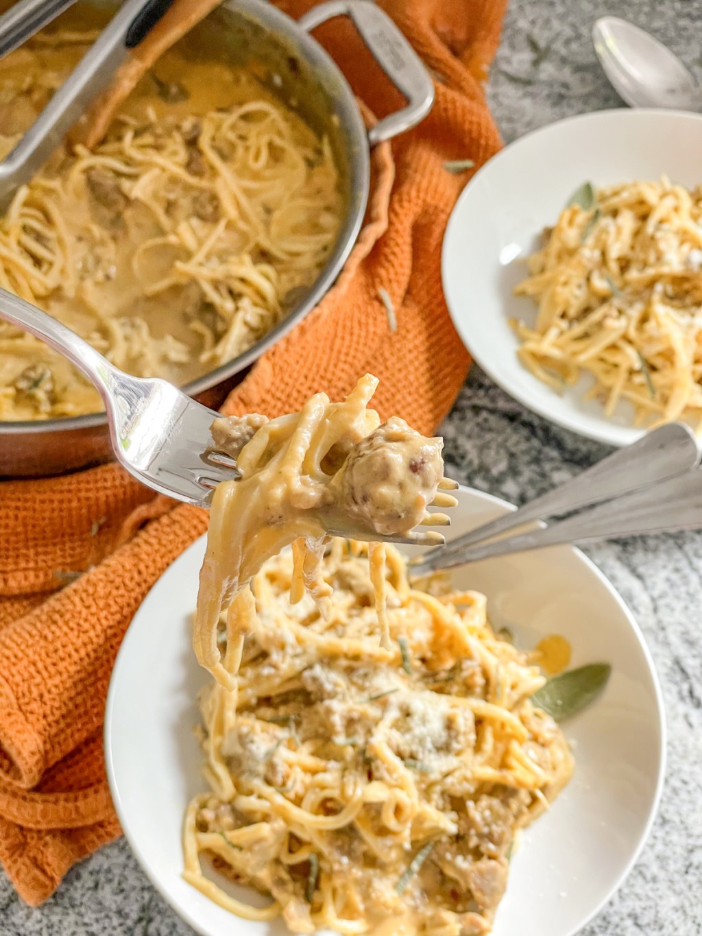 forkful of keto pumpkin alfredo