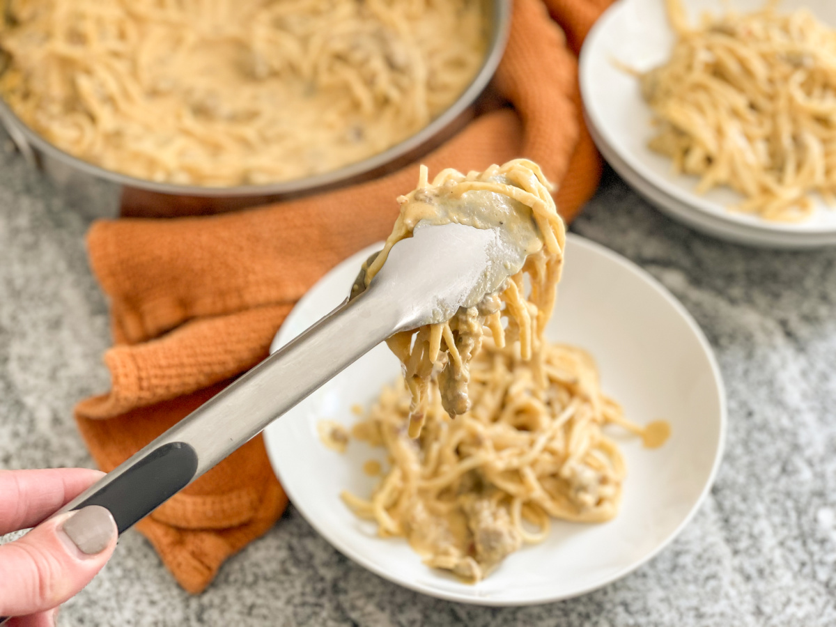 Keto Pumpkin Alfredo with Italian Sausage and Palmini Noodles