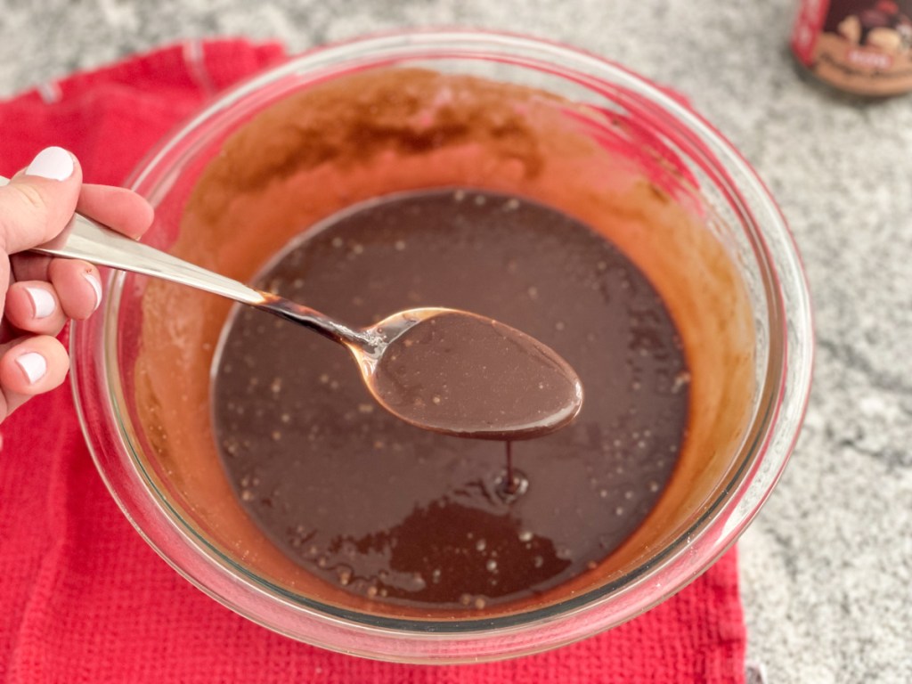 spoonful of chocolate fudge pie filling