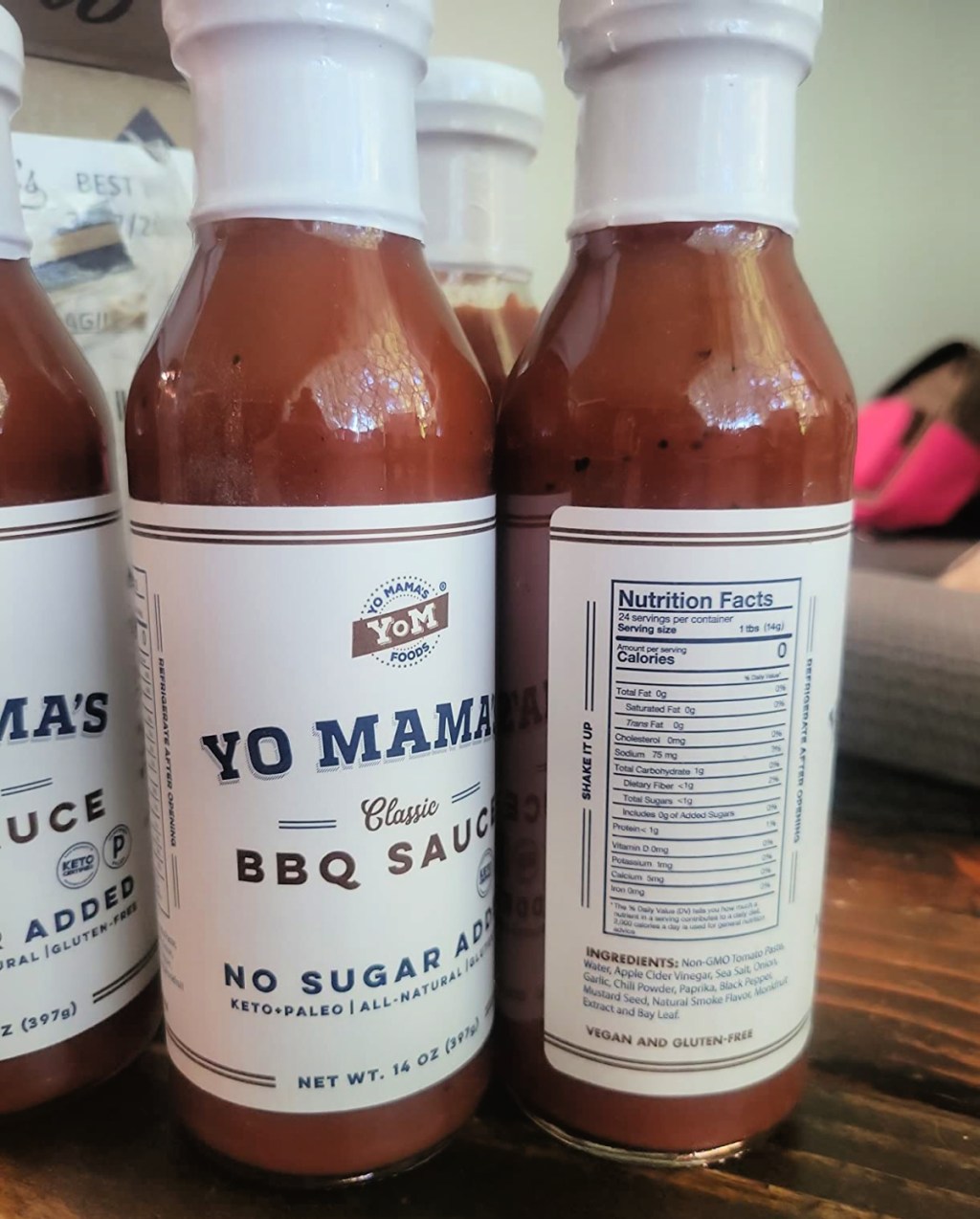 Bottles of Yo Mama BBQ Sauce which is keto friendly and low carb