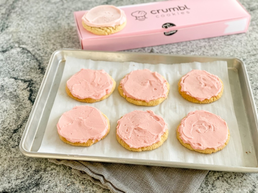 frosted keto crumbl pink sugar cookie