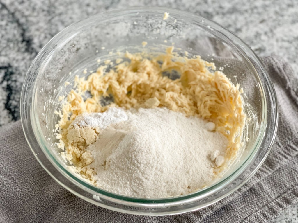 adding almond flour to keto crumbl pink sugar cookie dough