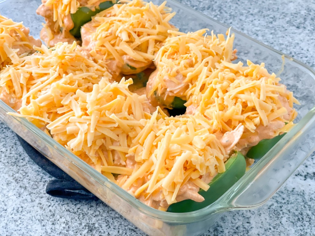 buffalo chicken stuffed peppers ready to bake