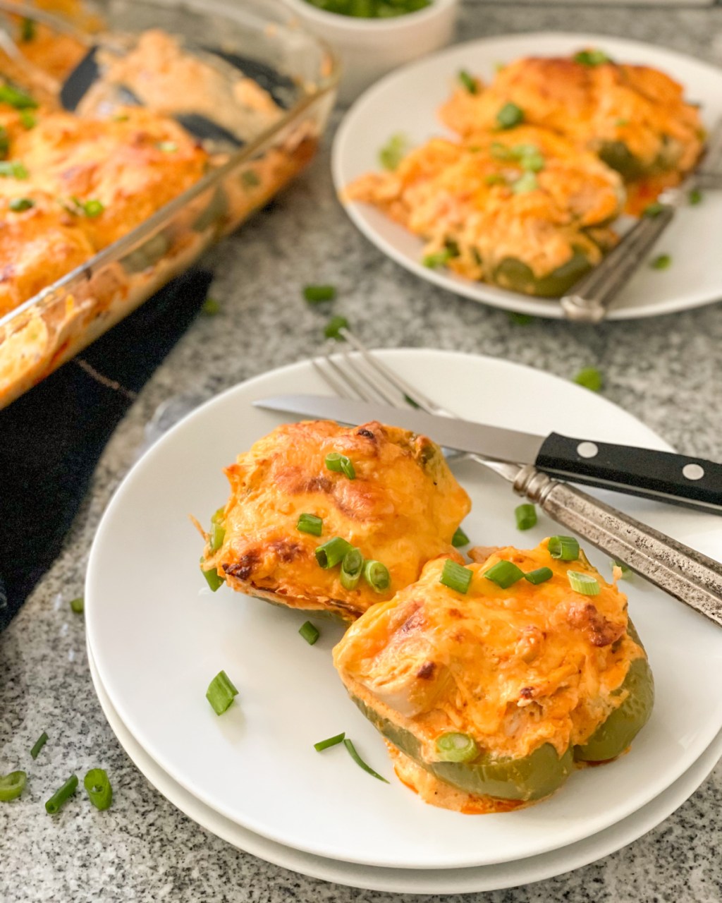 plated buffalo chicken stuffed peppers