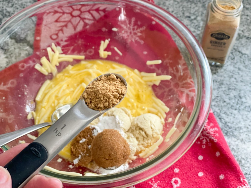 adding ginger to Gingerbread Chaffle batter