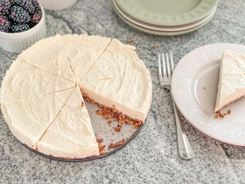sliced no-bake keto cheesecake