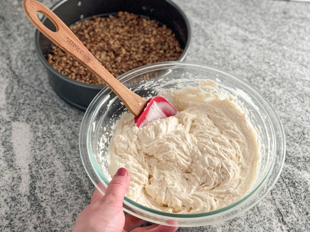 no-bake keto cheesecake filling in a bowl 