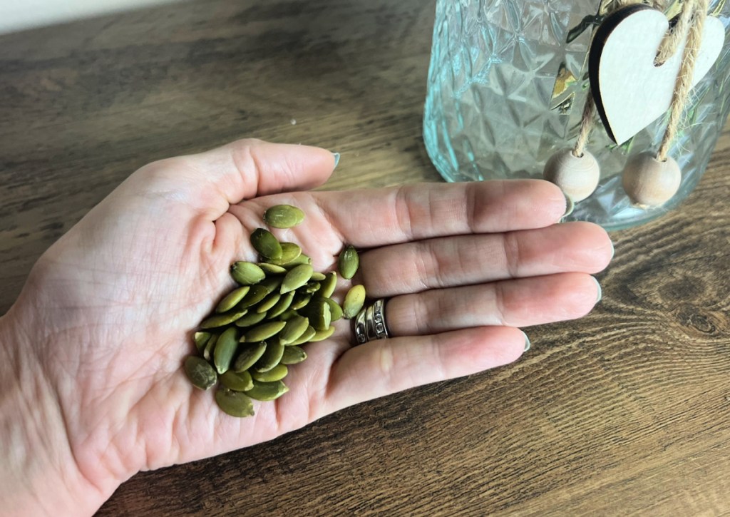 Organic pumpkin seeds, or pepitas, which are high protein, low carb snacks