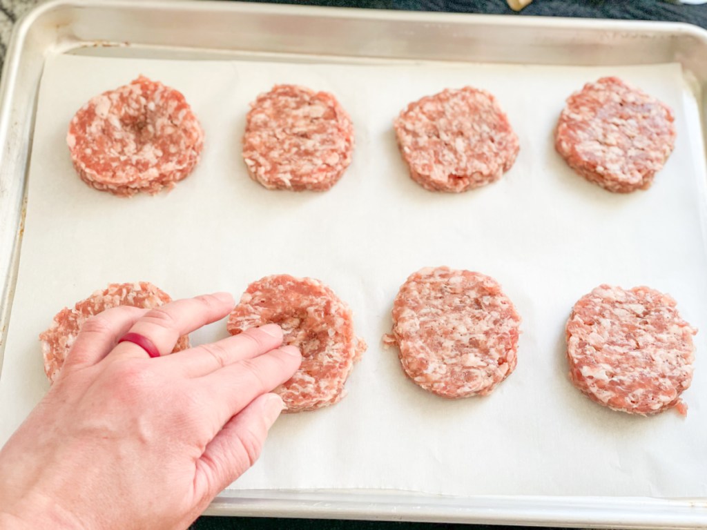 making indents in sausage patties