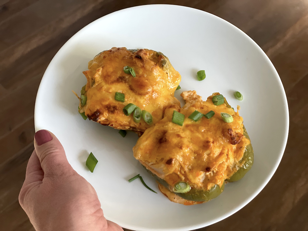 buffalo chicken stuffed peppers on plate 