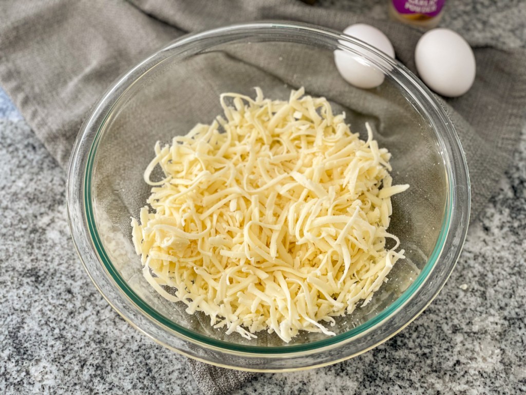 shredded mozzarella cheese in a bowl