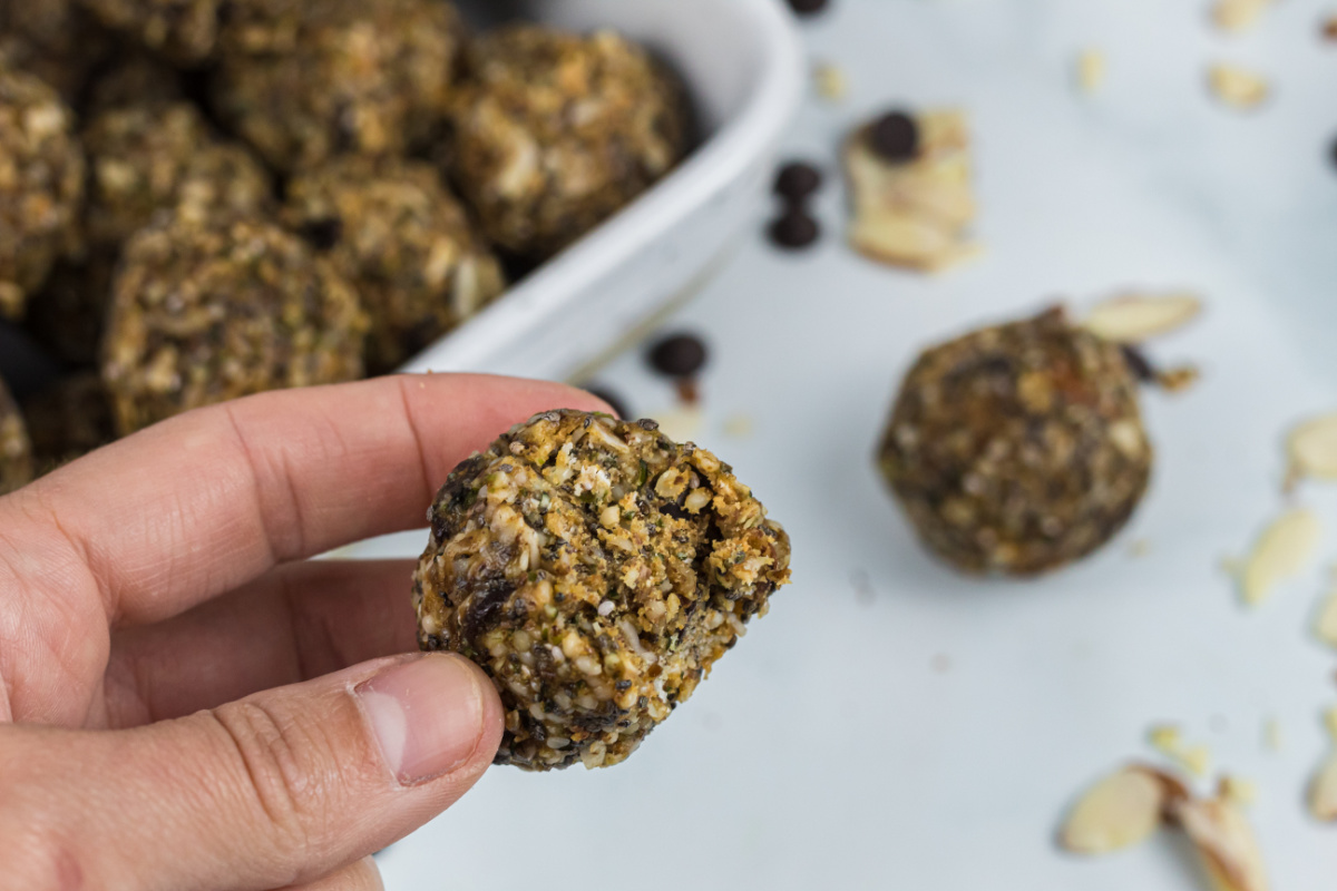 hand holding keto protein balls