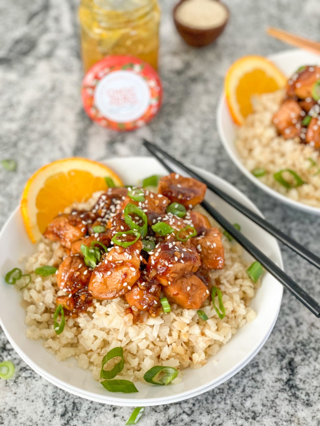 plated orange chicken