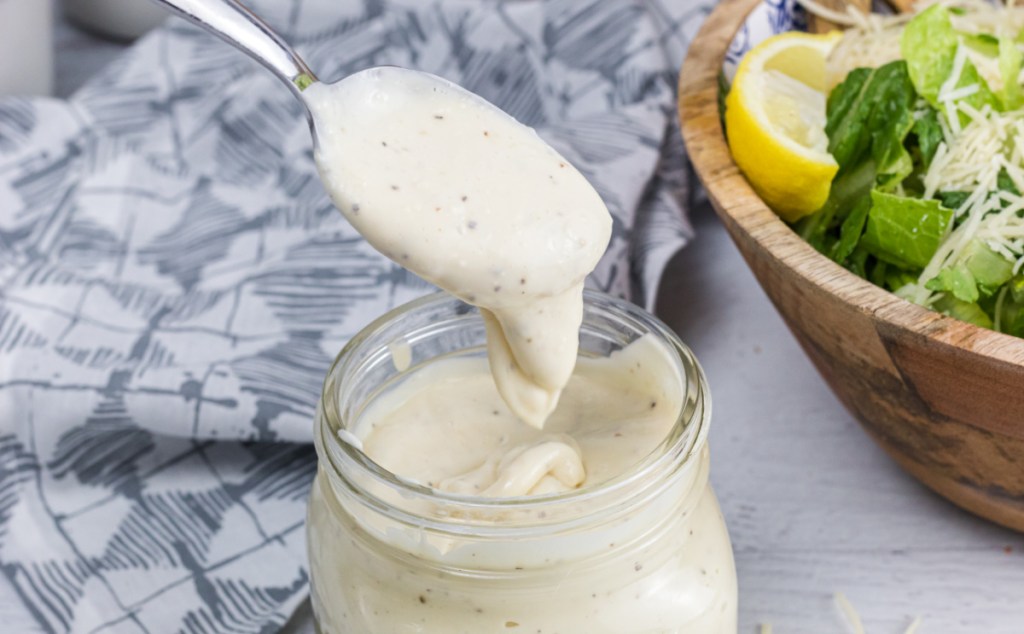 A spoonful of our keto caesar dressing recipe