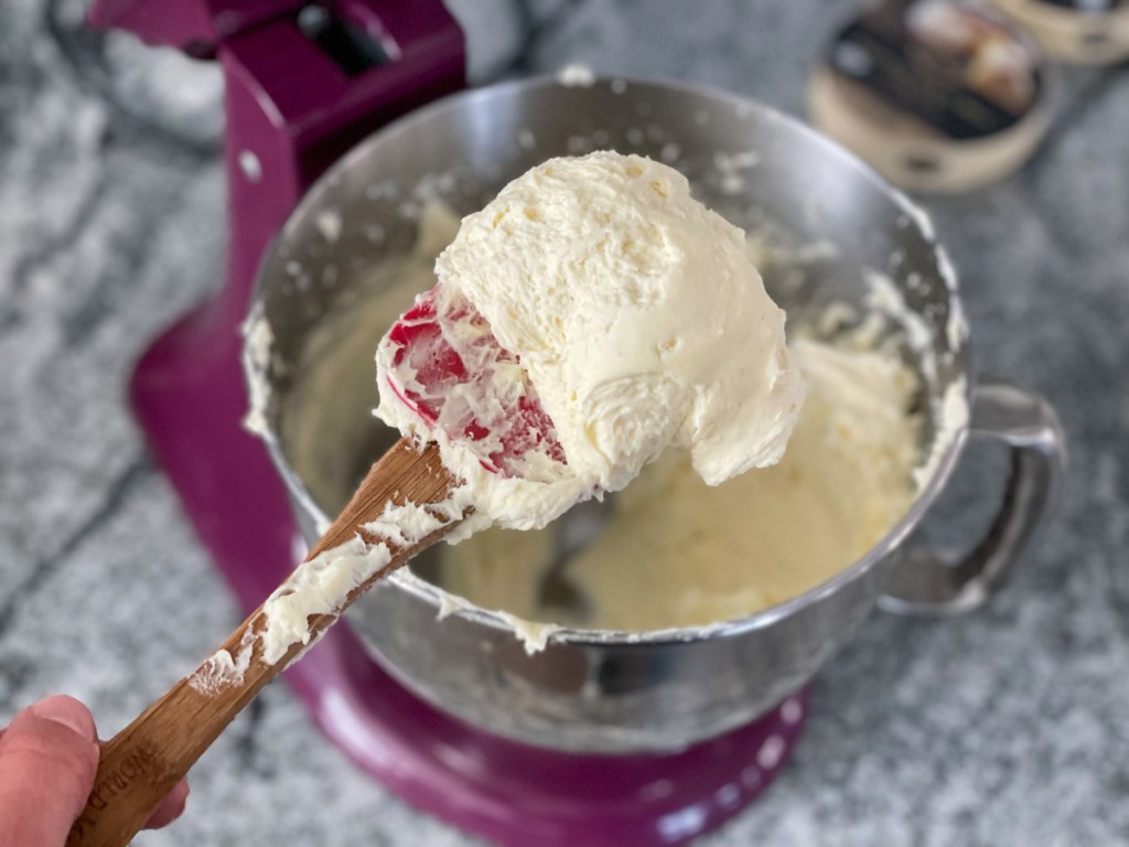 whipped keto brie cheese on a spatula