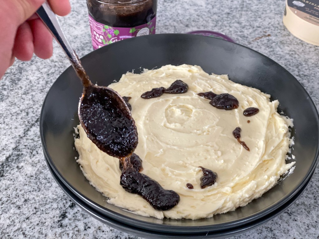 adding choczero grape jam to whipped keto brie