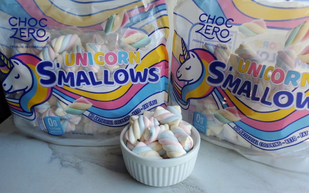 choc zero unicorn smallows bags and bowl