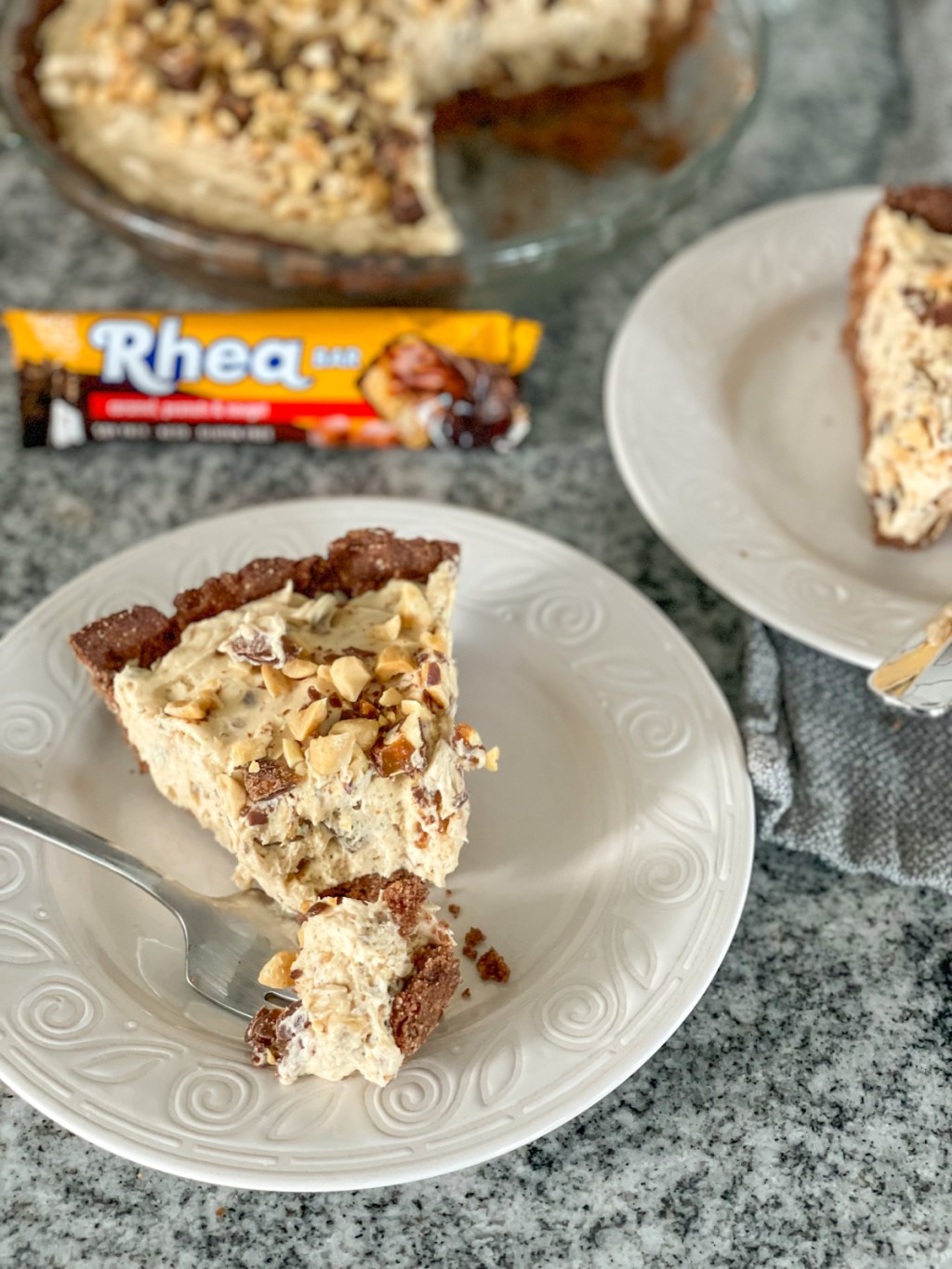 sliced and plated keto snickers pie