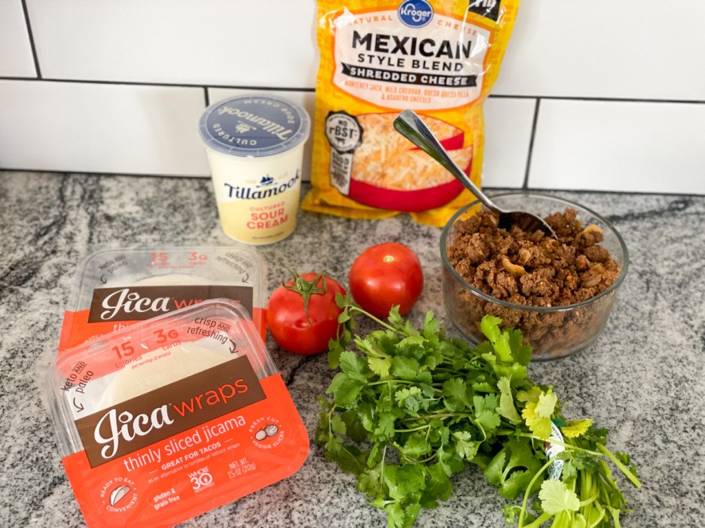 keto taco cup ingredients on a counter