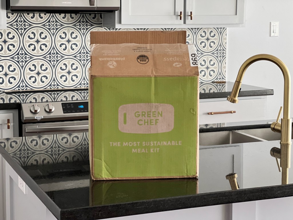A Green Chef Box on a kitchen counter
