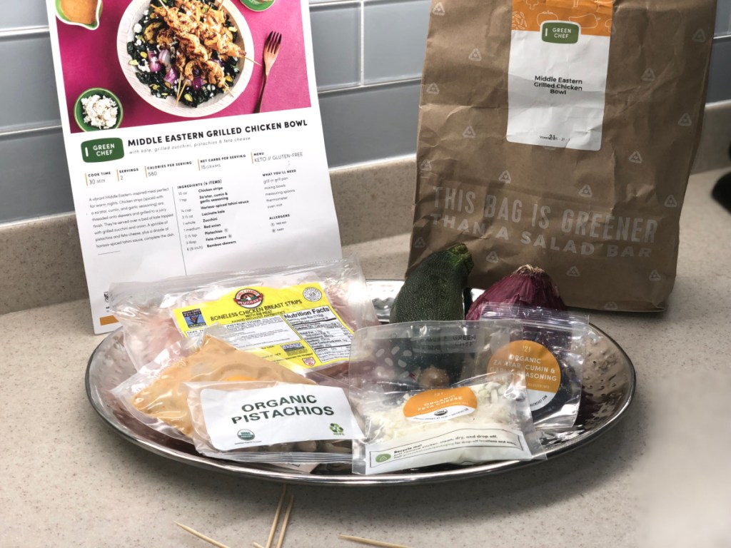 A green chef keto recipe card and ingredients