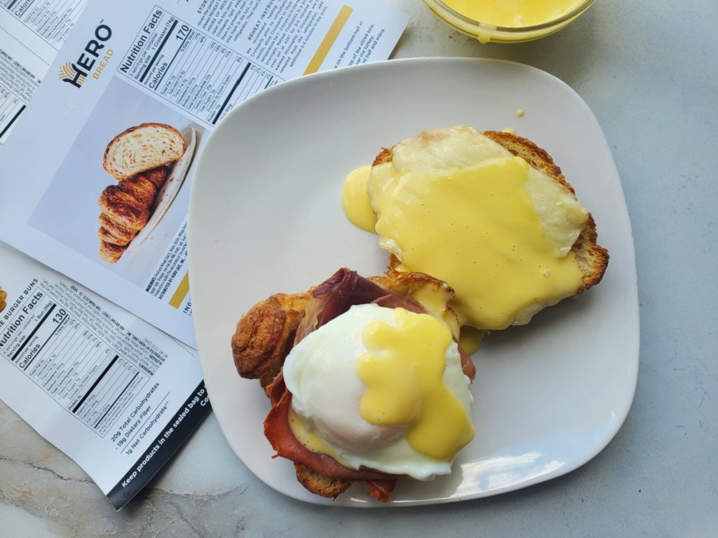 Eggs Benedict using a low-carb hero bread croissant
