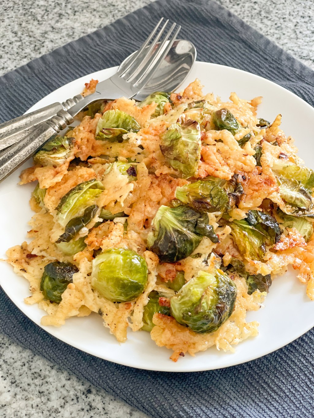 parmesan Brussels sprouts on a plate
