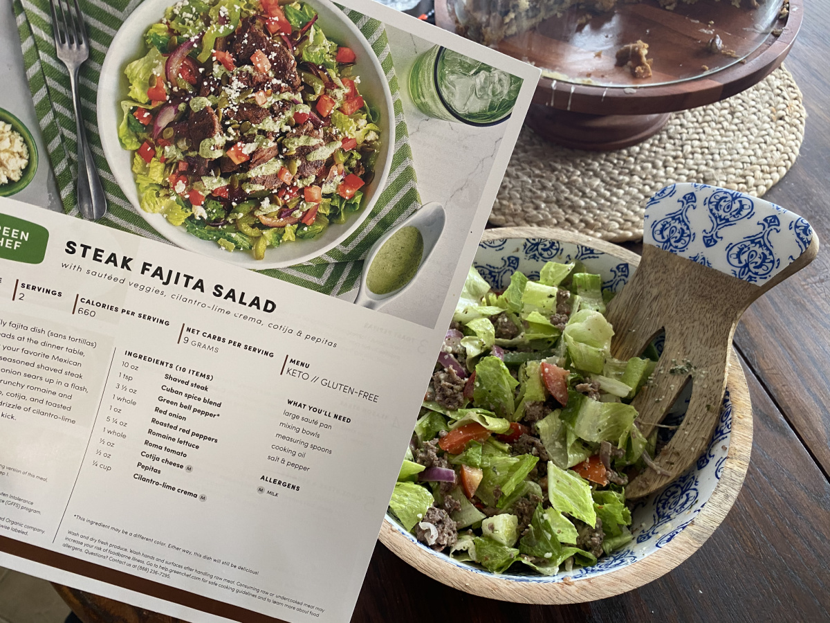 A steak fajita salad, a low carb Green Chef recipe