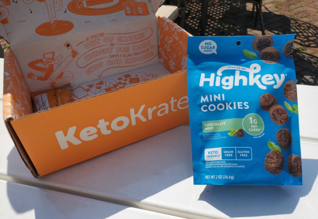 A keto krate and package of low carb high key cookies