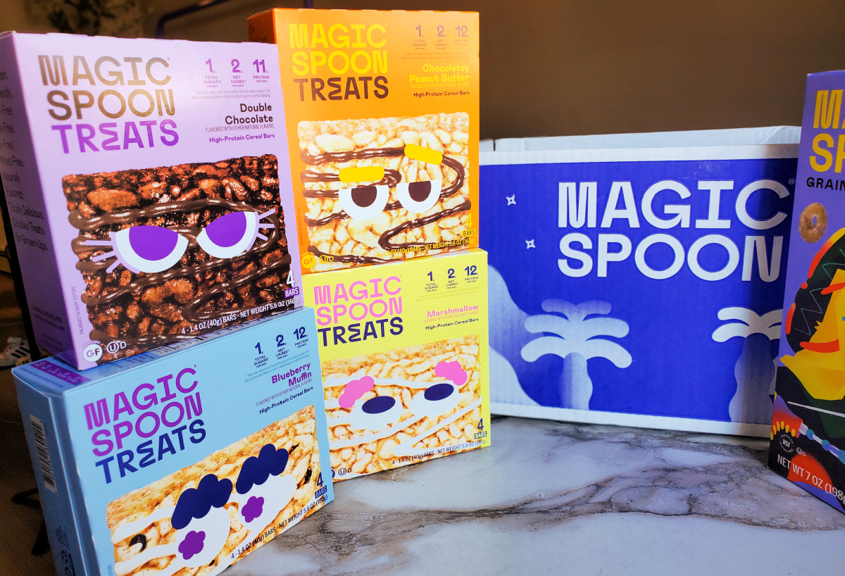 magic spoon keto high protein treats next to magic spoon shipping box