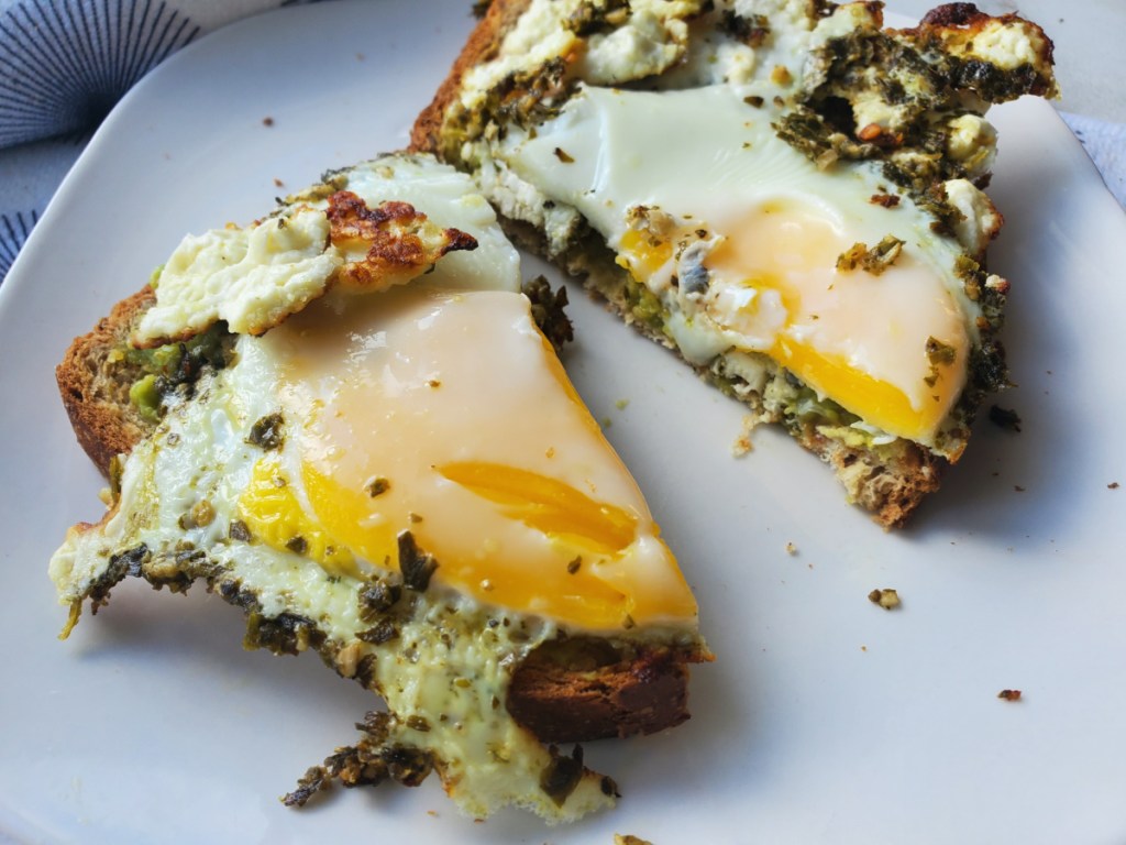 Keto Pesto Eggs recipe on a plate