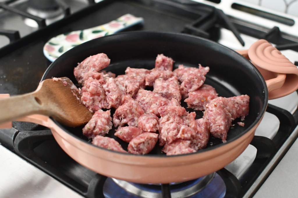 ground sausage in a skillet