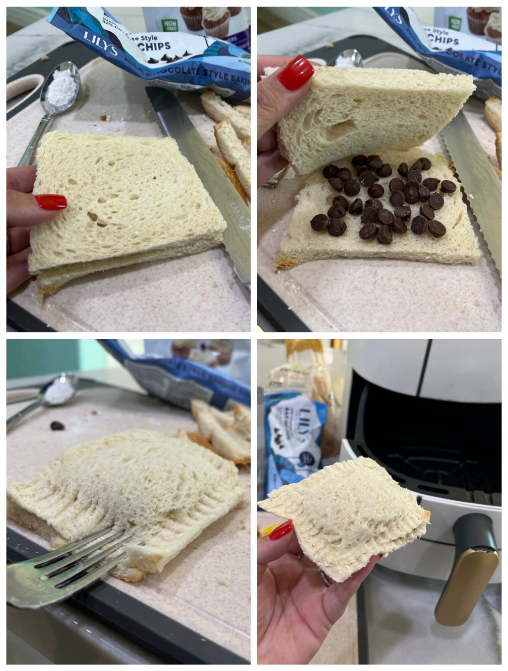 steps for keto chocolate pop tart hack in air fryer