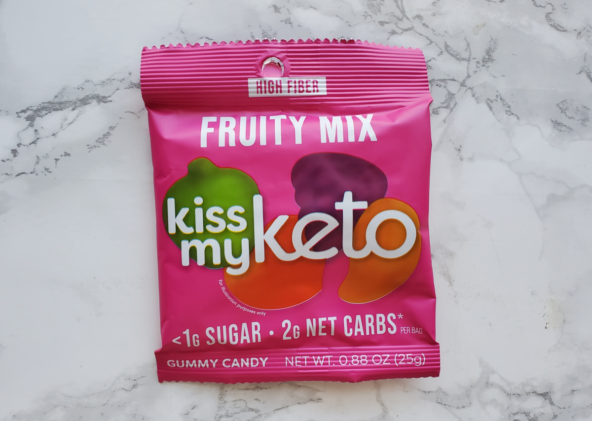 A package of low carb Kiss My Keto Gummy Snacks