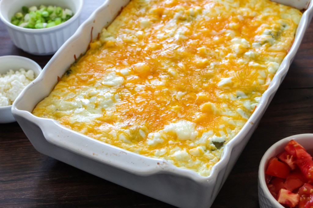 A baked chile relleno casserole