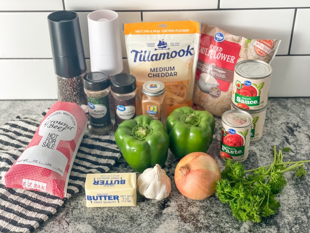 ingredients for keto stuffed pepper bowl