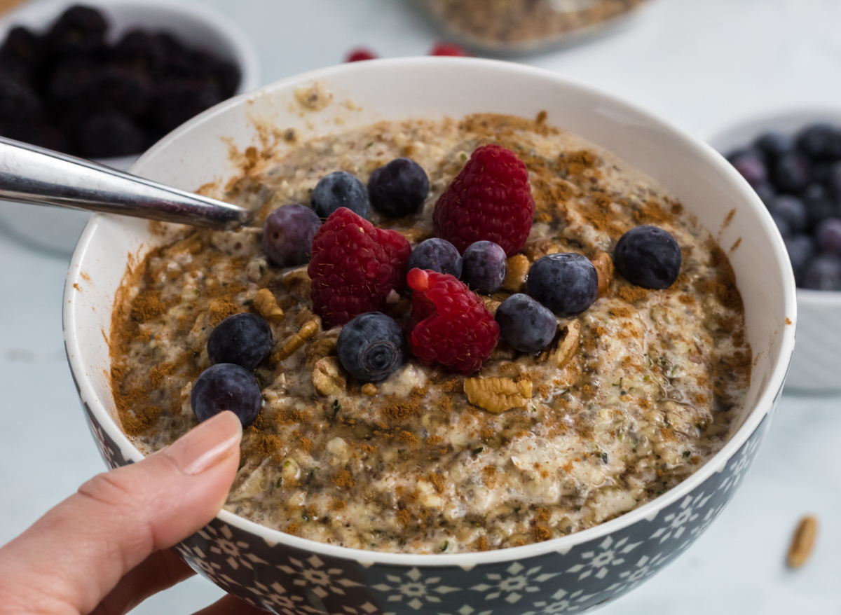 a bowl of keto oatmeal with berries