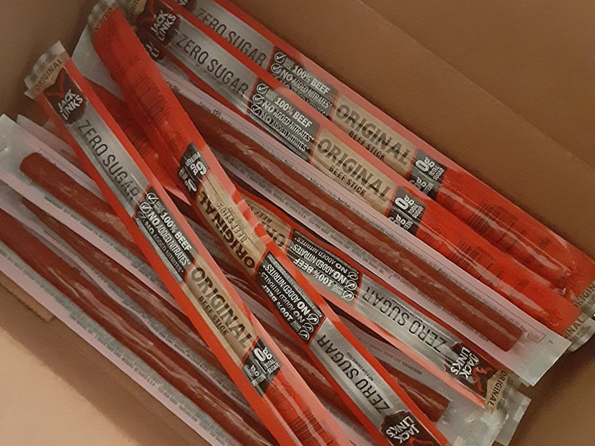 box of individually wrapped beef sticks