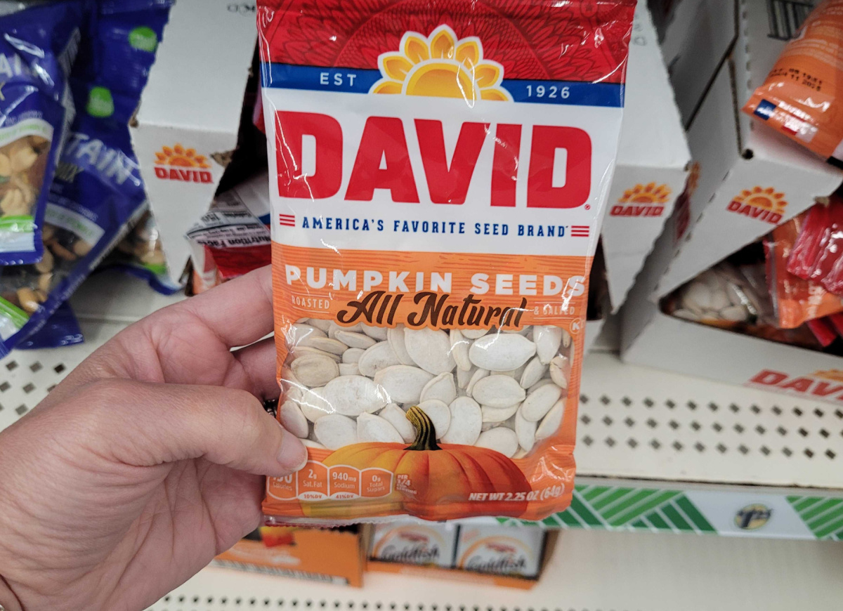 a package of david pumpkin seeds from our recent Dollar Tree keto finds