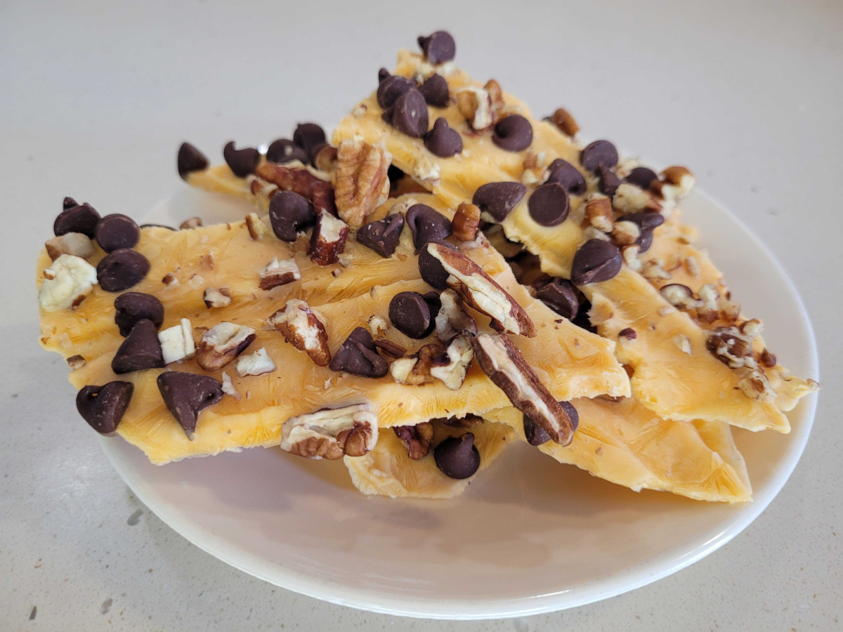 A plate of Keto Pumpkin Bark made at home