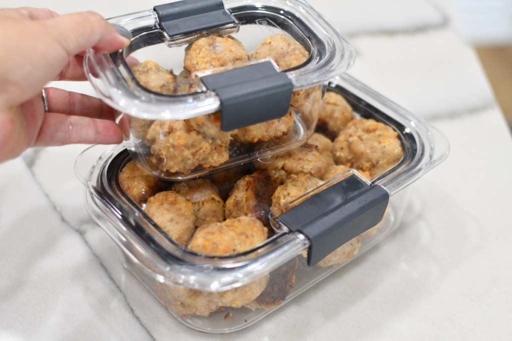 leftover sausage balls stored in containers 