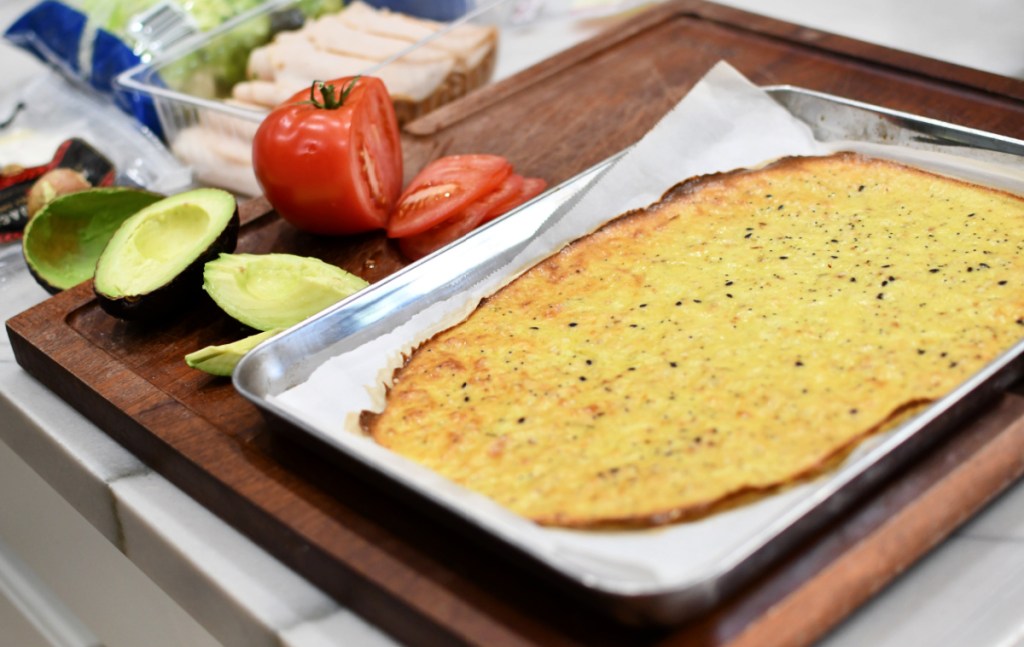 sheet pan with cottage cheese flatbread