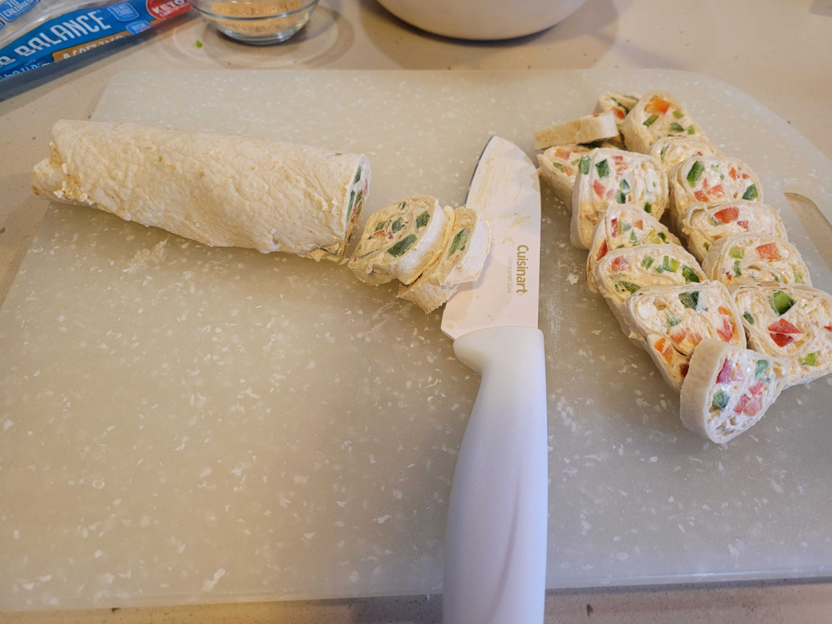 keto pinwheels made with cream cheese and peppers