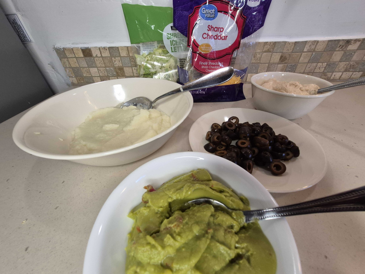Ingredients needed to make keto 6 layer dip, a low carb appetizer or keto taco dip for game day