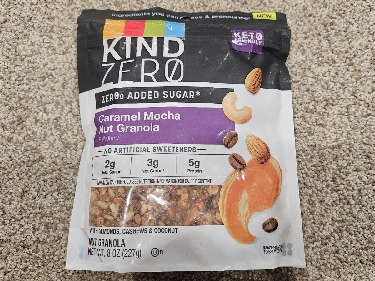 bag of granola on counter top